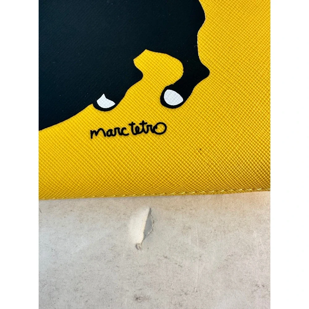 Marc Tetro Boston Terrier Wallet Yellow Zip Around Saffiano PVC‎